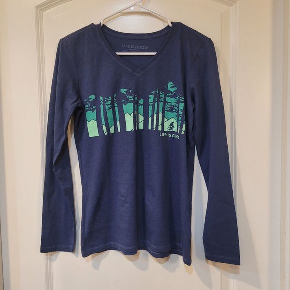 Life Is Good Tops - Life is Good Women's Navy RIDE IN THE WOODS CRUSHER-Lite Long Sleeve T-Shirt NEW